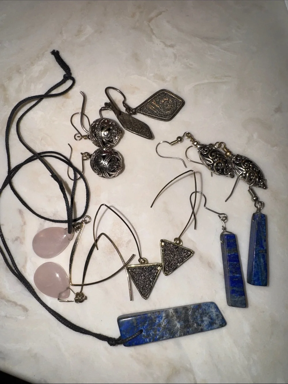 Assorted Women's Blue and Pink Stone Earrings & Necklaces - Mixed Metal Accents